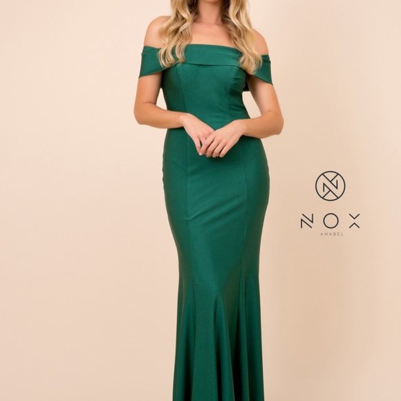 NEW GREEN PARTY EVENING Off Shoulder Straight Across Prom Dress NXN295
